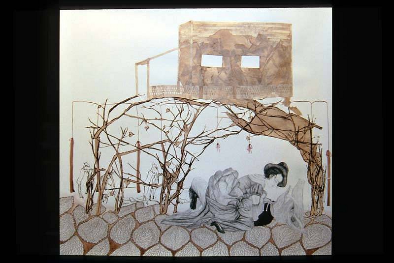 Carrie Scanga
Stick Cave, 2006
charcoal, colored pencil, watercolor, collaged etching on paper, 60 x 60 inches
