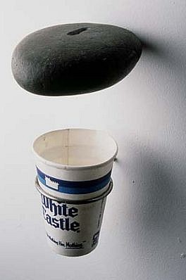 Tony Stanzione
Rock Piggybank, 1992
rock, paper cup, metal, change, 10 x 4 1/2 x 5 inches