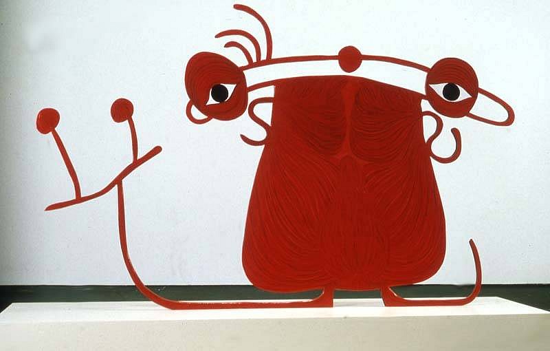 Charley Friedman
Gross Anatomy (Musculature System), 2005
mdf-sheet metal, 77 x 49 x 3/4 inches
appropriated miro figures taken from his paintings, enlarged and turned into standing figures as though they were alive