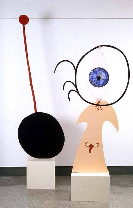Charley Friedman
Gross Anatomy (Reproductive System), 2005
mdf-sheet metal, 37 x 62 x 3/4 inches
appropriated miro figures taken from his paintings, enlarged and turned into standing figures as though they were alive
