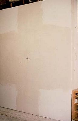Jill Baroff
4 Corners, 1992
sheetrock, oil stick, plaster, 96 x 86 inches
studio installation