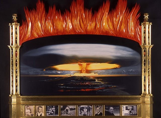 Ron Rozzelle
Me and the Apocolypse, 2005
oil on canvas, wood, gold leaf, photographs, 85 x 100 x 10 in.