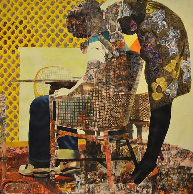 Njideka Akunyili Crosby
Nyado: The Thing Around Her Neck, 2011
charcoal, acrylic, colored pencil, lace, collage and transfers on paper, 84 x 84 in.