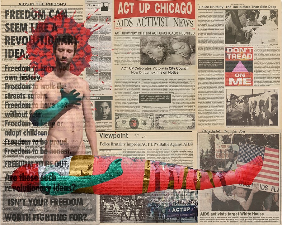 Hunter Reynolds
ACT-UP Chicago a Revolution, Don't Tread on Me, 2015
archival C-prints and thread, 48 x 60 in.