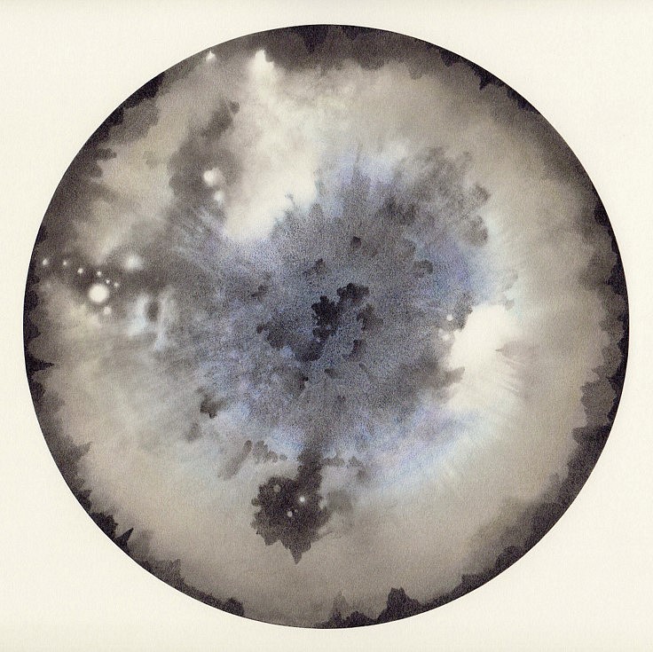 Ernesto Caivano
Nocturne & Ocular Moon 27 (Cataract Nebula), 2016
graphite and colored pencil on paper, 10.5 inch diameter on 14 x 14 inch paper