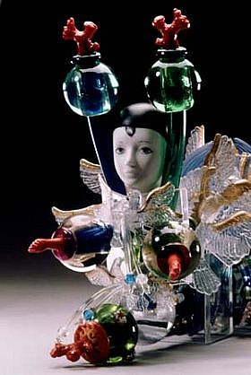 Tatyana Zhurkov
Flying Dutchman (Detail), 1999
mixed media, porcelain, plastic birds and fish, venetian glass, 26 x 10 1/2 x 9 inches