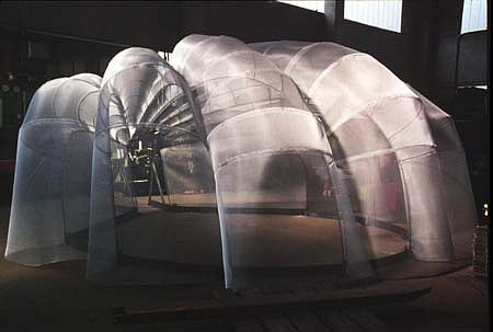 Rosa Valado
Shell and Shell, 1999
steel, aluminum screen, 96 x 180 x 180 inches