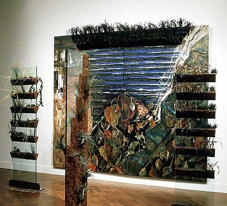 Soledad Salamé
Garden of the Sacred Light, 1995
mixed media on wood and glass, earth, living plants, 72 x 108 x 72 inches