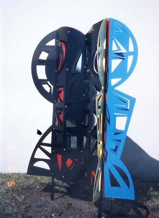 Volf Roitman
MADI Galaxy 5, 2001
laser-cut metal, stainless mirror panels, 85 x 84 inches