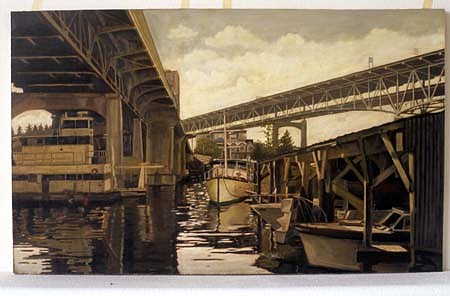 Thu Nguyen
Urban River, 2004
oil on masonite, 20 x 32 1/4 inches