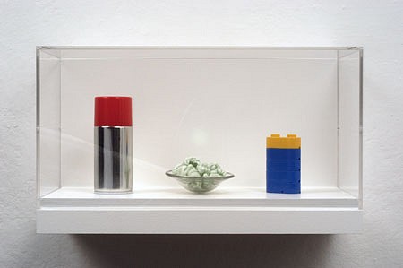 Steven Novick
Thermos, Bowl of Peanuts, Battery, 2003
metal and plastic, styrofoam and glass, plastic, 12 1/2 x 20 x 10 inches