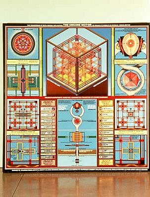 Paul Laffoley
The Orgone Motor, 1972-75
oil, acrylic, and lettering on canvas, 73 1/2 x 73 1/2 inches