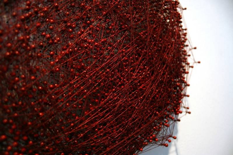 Katie Lewis
Tangled Pathways, 2006
enamel, pins, thread, 49 x 106 x 1 1/2 inches
Detail