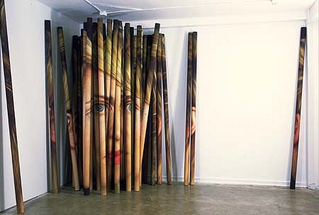Young-Min Kang
Hillerova's Faces, 2004
digital prints on pvc pipes, 120 inches x 50 pipes