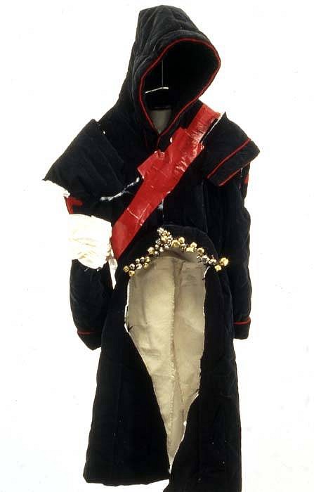 Eunah Kim
Shaman's Costume, 2005
fabric, duct-tape, jingle bells, 52 x 24 inches