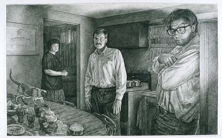 Edgar Jerins
Self- Portrait with Tom and Rita, 2002
charcoal on paper, 60 x 96 inches