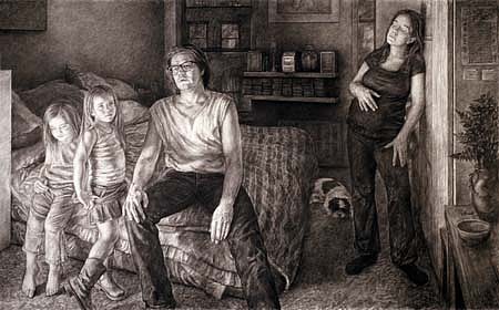 Edgar Jerins
The Artist Family, We Have to Move
charcoal on paper, 60 x 96 inches