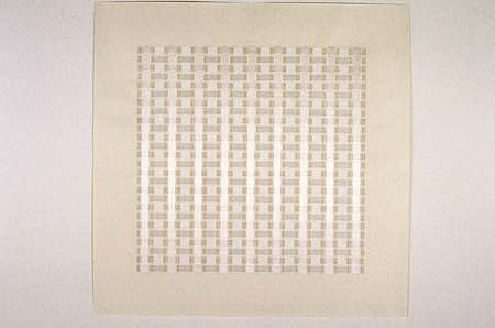 Marietta Hoferer
White Band #1, 2002
white tape, pencil, strapp. tape on paper, 36 x 36 inches