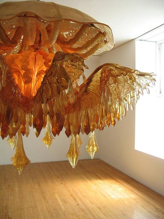 Timothy Horn
Discomedusae (detail), 2004
transparent polyurethane rubber, copper tubing, light fixtures, 60 x 84 inches