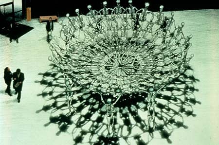 Karin Giusti
Safety Net, 1998-99
silkscreen on silver, 8" x 24" circumference
1/4" scale model for 40' structure