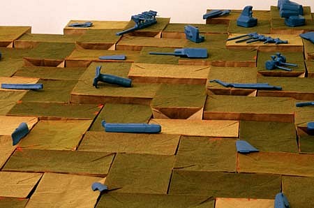 Maximilian Goldfarb
Dig Territory, 1999
plastic, wood, foam turf, paper bags, dimensions variable
detail