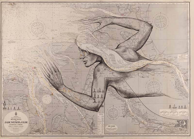 Ulrich Elsener
Jade, 2007
ink on sea map, 32 x 44 inches