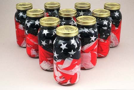 Jack Daws
Pickled Flags, 2001
US flags, vinager solution, canning jars, 9 x 4 x 4 inches