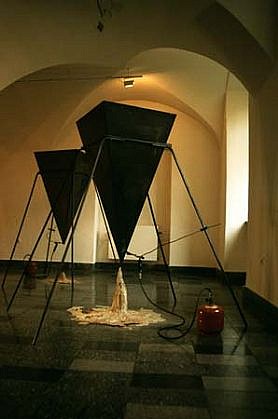 Tomasz Domański
Stalactites - Stalagmites, 1995
wax, metal, fire, 2 pieces: 47 x 59 x 59 inches each