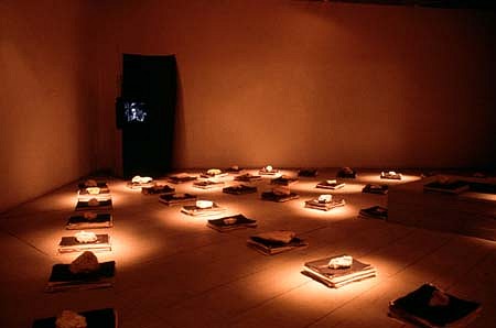 Judite Dos Santos
Fatal Seduction, 1990
news packages, television, curtain
installation