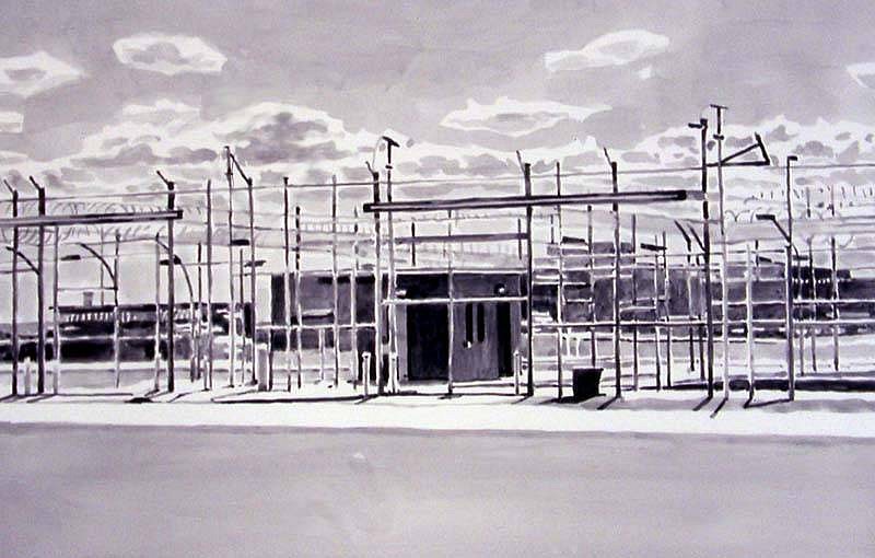 Buddy Bunting
Entrance Gate, Two Rivers Correctional Institution, Umatilla, Orgeon, 2004
ink on paper, 22 x 30 inches