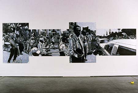 Willie Birch
Cutting the Body Loose, 2004
charcoal, acrylic, fixative on paper, 60 x 200 inches
four panels