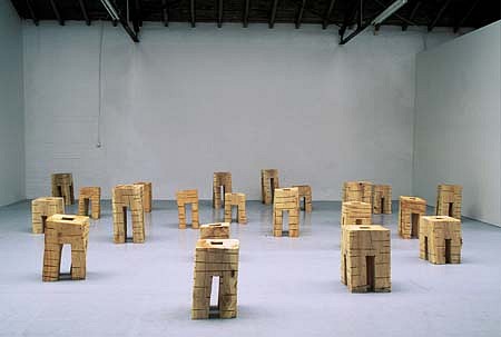 Benedikt Birckenbach
Pack, 2002
poplarwood, 55cm x 55cm x 50 - 86cm  each
21 pieces