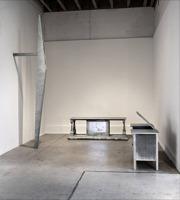 Peter Bowyer
Early Bird, Mirage and the Aristocrat, 2006
galvanized steel with electric components, 150 x 5 x 38 inches39 x 68 x 22 inches33 x 26 x 79 inches