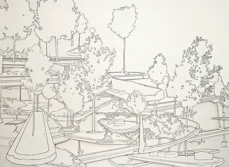 Kim Beck
Parked I, 2008
multi-layered drawings with cutouts, graphite on Fabriano, 22 x 30 inches