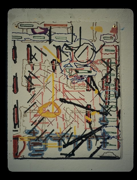 James F. L. Carroll
A Plan to Build, 2007
oil markers, oil sticks on hand made paper, 27 1/2 x 22 x 1/2 in.
