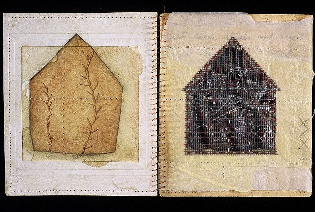 Crystal Cawley
Contained, 2003
paper, thread, copper wire, collage, graphite, 5 x 8 1/2 in.