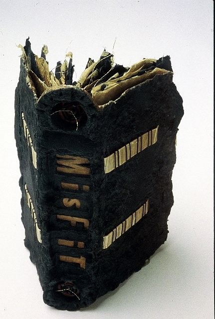 Crystal Cawley
Misfit: A True Story, 1999
cast paper, metallic thread, collage, acrylic, 7 1/2 x 4 1/2 x 2 in.