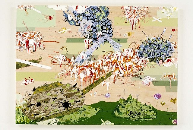 Jane Fine
Battlefield No. 3, 2003
acrylic and ink on wood, 42 x 57 in.