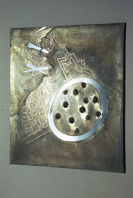 Rebecca Forster
Nice (with hailstones), 2004
etched and beaten zinc, 21 1/2 x 18 1/2 in.