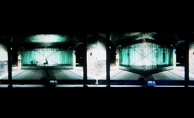 Ivana Franke
Frameworks (In collaboration with P.Miskovic, L. Pelivan, T. Plejic), 2004
steel construction, glass frames, electric motor, concrete platforms, 632 x 664 x 315 cm