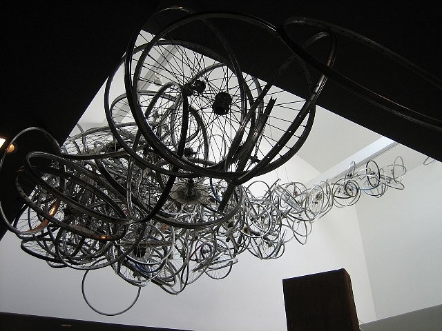 Mark Grieve
Suspended Wheel Composition, 2008
discarded bicycle wheels, 432 x 192 x 72 in.