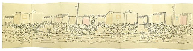 Mauricio Limon
Casas GEO, 2009
ink and watercolor on paper, 14 x 279 cm