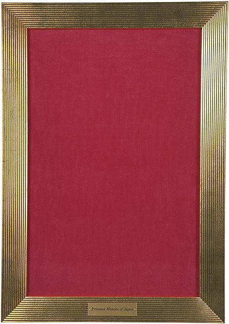 Milovan Markovic
Portrait of Princess Masako of Japan, 1996
lipstick on silk velvet, frame with gold leaf and engraved brass plate, 122 x 86 cm