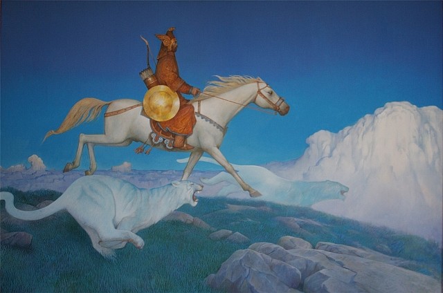 Azat Minnekaev
The Heavenly Tigers of Kuk Tengri, 2006
acrylic on canvas, 100 x 150 cm