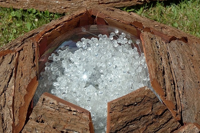 Michele Kong
Caldera (detail), 2005
hemlock bark, wood, various plastics, dimensions variable
site-responsive installation