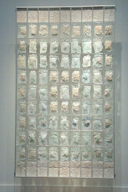 Janet Williams
99th Meridian, 2003
porcelain, Reader's Digest Condensed,  plexi-glass, casting resin, aluminum, hardware, 48 x 2 x 80 in.