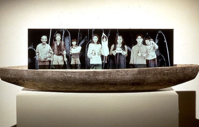 Meridel Rubenstein
Trees at Sea, Volunteers, 2000
dye transfer process- permanent dye laminated between glass in 19th century dugout, 12 x 46 inches and 13.7 x 48 inches