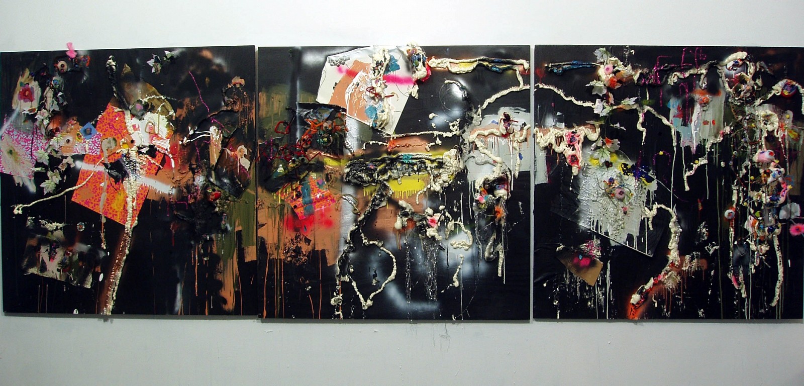 Elwyn Palmerton
And Then They All Died, 2007
mixed media, latex paint, spray paint, acrylic, tinsel, proof-balls, glitter, glitter glue, spray foam, found paper on plywood, 12 x 4 x 8 in.