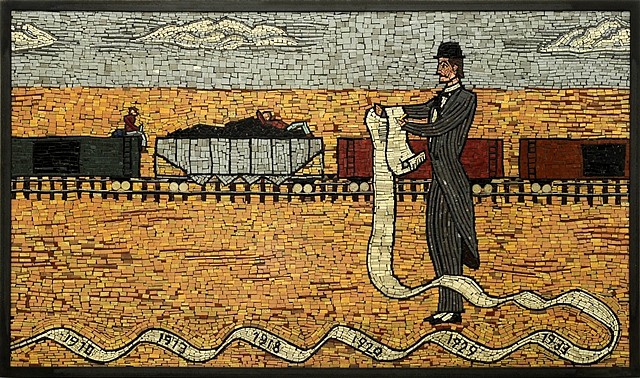 Duke Riley
...To Determine Whether Things Were Getting Better Or Worse, 2010
ceramic, glass and composite tile on panels, 114 x 33 in.