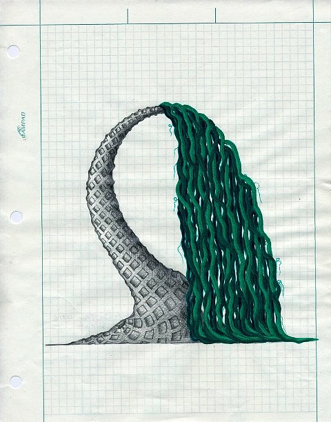 Mel Watkin
Trunk Show; Wept, 2010
pencil, pen, acrylic on graph paper, 11 x 8 1/2 in.
